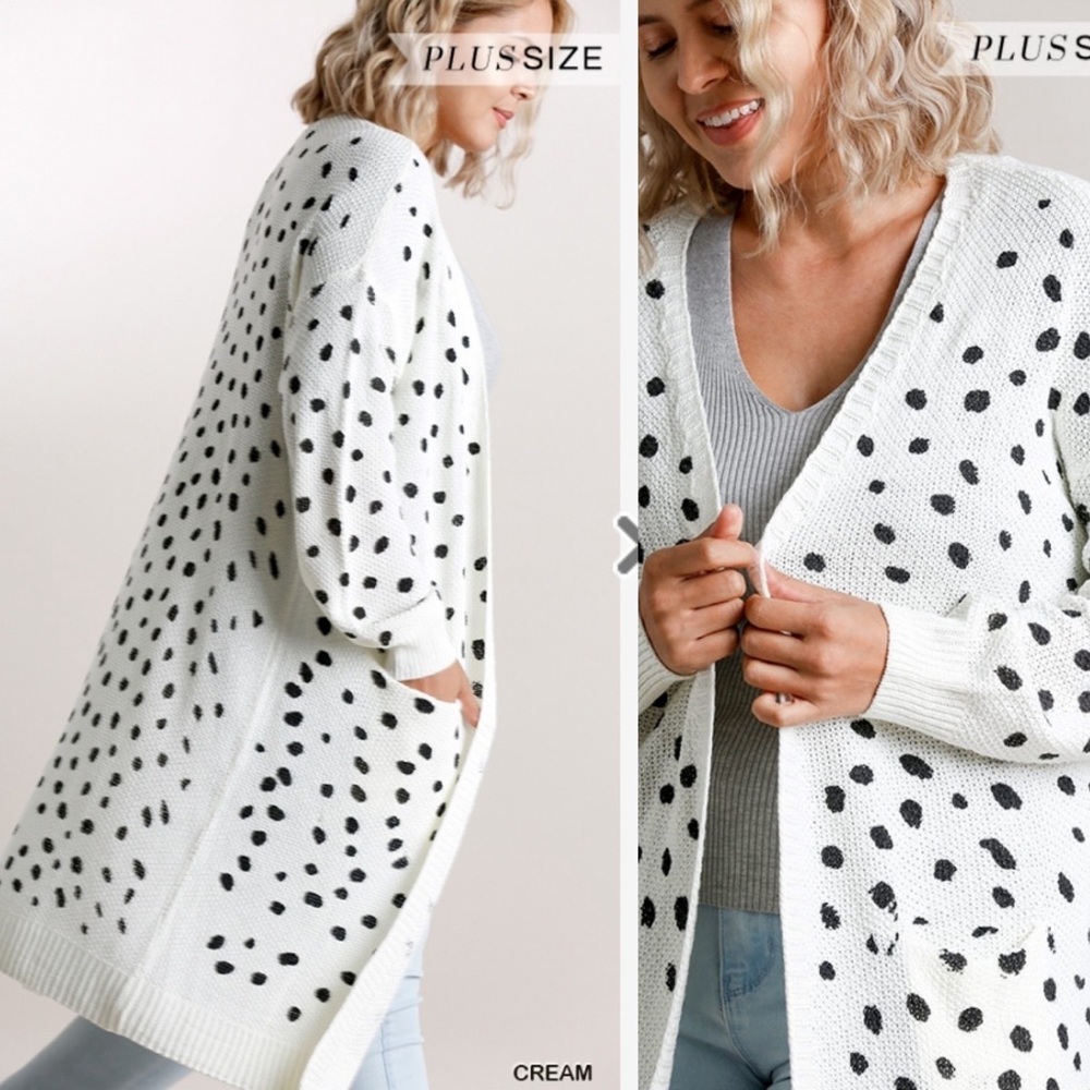 Sale Umgee NEW Dalmatian Hand Stamped Long Open Front Cardigan Sweater XL 1X 2X - Picture 4 of 5